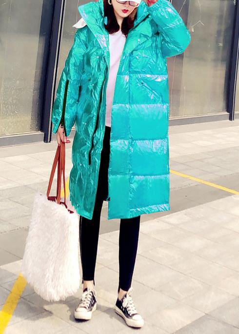 New green warm winter coat casual winter jacket hooded zippered Casual Jackets - SooLinen