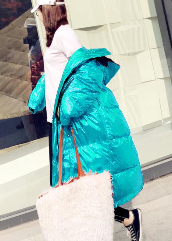New green warm winter coat casual winter jacket hooded zippered Casual Jackets - SooLinen