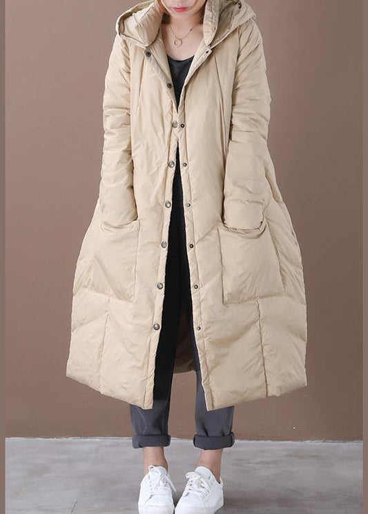 New khaki warm winter coat trendy plus size snow jackets hooded Button Down Casual overcoat - SooLinen