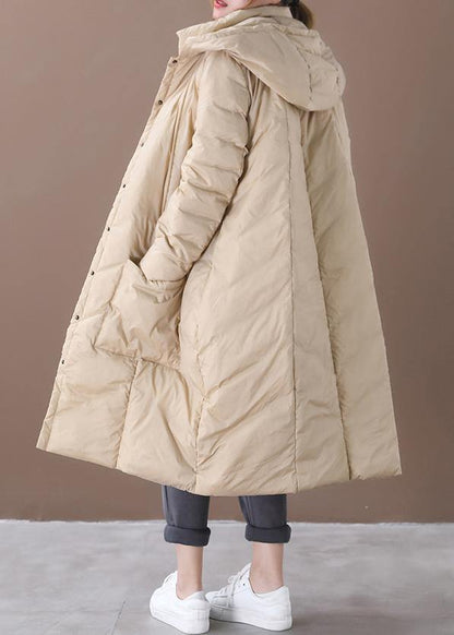 New khaki warm winter coat trendy plus size snow jackets hooded Button Down Casual overcoat - SooLinen