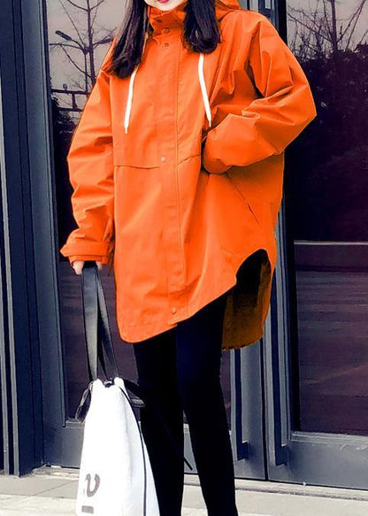 New orange duck down coat plus size womens parka hooded zippered Elegant coats - SooLinen
