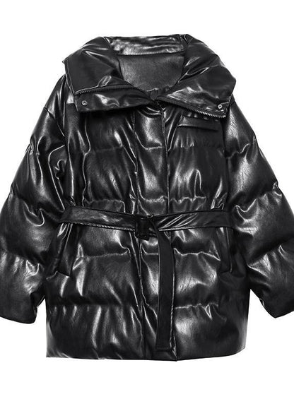 New oversized warm winter coat black high neck Button women parka - SooLinen