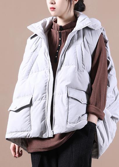 New plus size snow jackets Jackets light gray stand collar pockets duck down Vest - SooLinen
