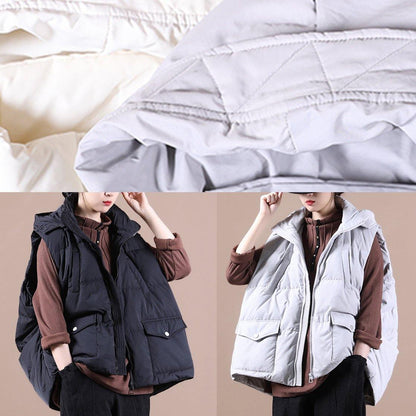 New plus size snow jackets Jackets light gray stand collar pockets duck down Vest - SooLinen