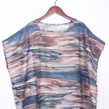 New prints natural blended dress plus size clothing o neck blended maxi dress boutique short sleeve blended caftans