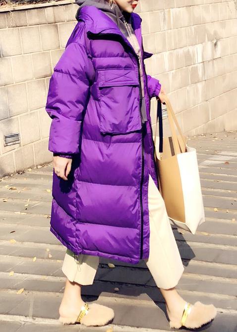 New purple down coat winter trendy plus size snow jackets stand collar Cinched Elegant Jackets - SooLinen