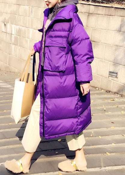 New purple down coat winter trendy plus size snow jackets stand collar Cinched Elegant Jackets - SooLinen