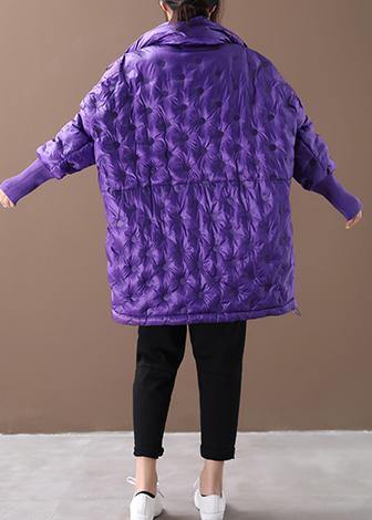 New purple duck down coat plus size down jacket winter coats stand collar zippered - SooLinen