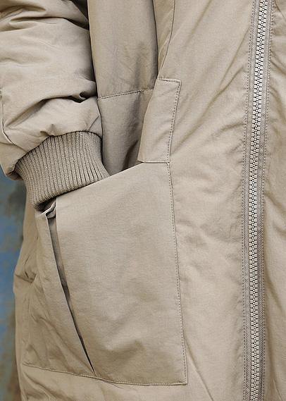 New trendy plus size snow jackets stand collar outwear khaki zippered warm winter coat - SooLinen