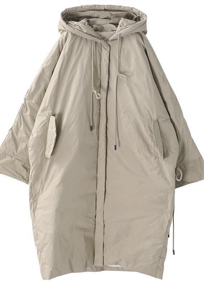 New trendy plus size winter jacket black hooded zippered goose Down coat - SooLinen