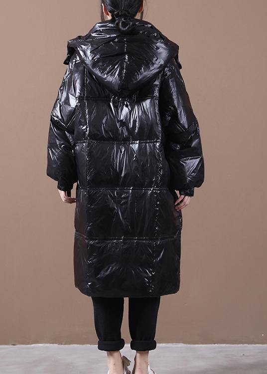 New trendy plus size womens parka coats black hooded pockets zippered down coats - SooLinen