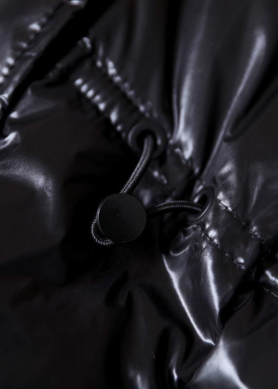 New trendy plus size womens parka coats black hooded pockets zippered down coats - SooLinen