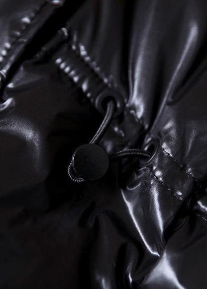 New trendy plus size womens parka coats black hooded pockets zippered down coats - SooLinen