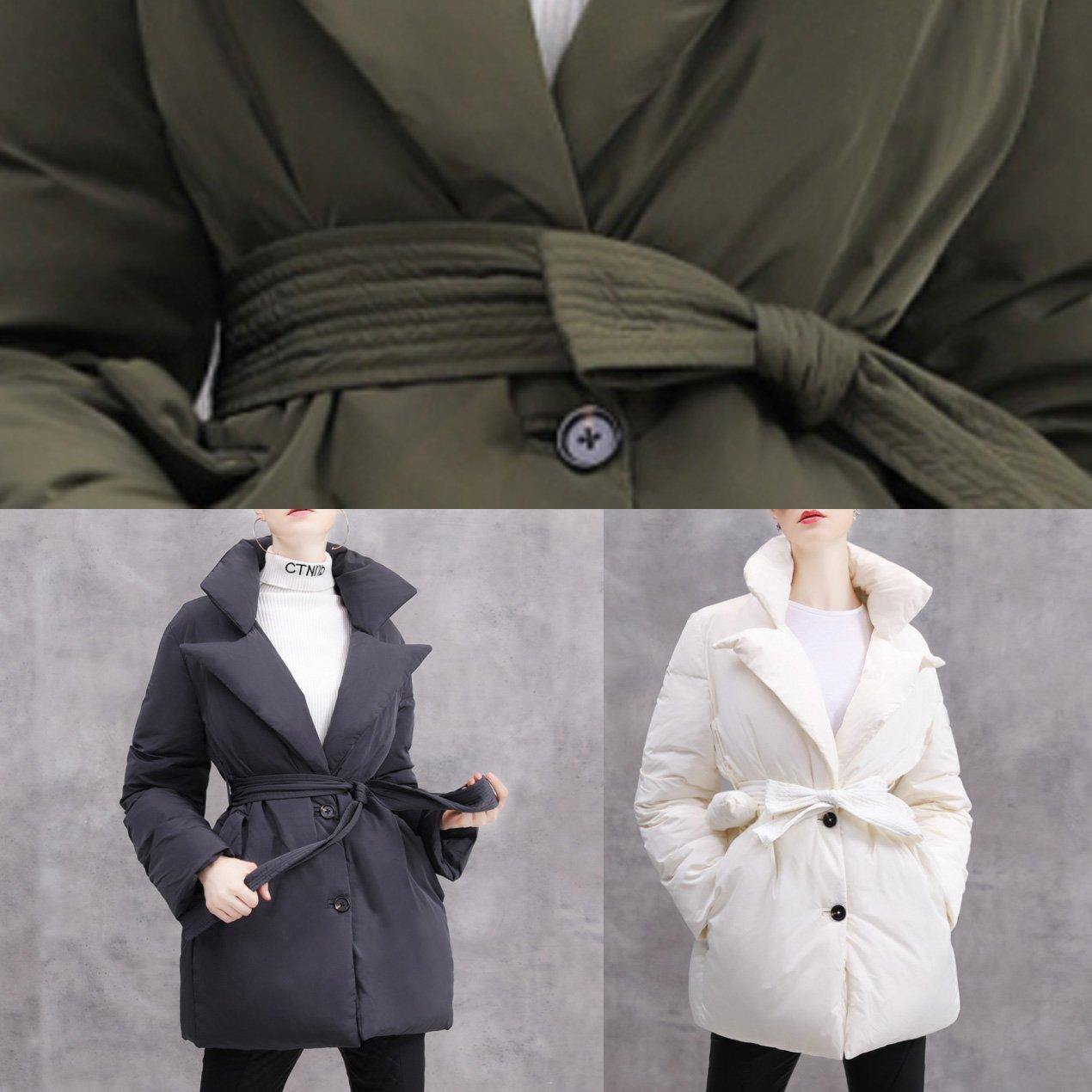 New white duck down coat plussize tie waist winter jacket thick Luxury coats - SooLinen