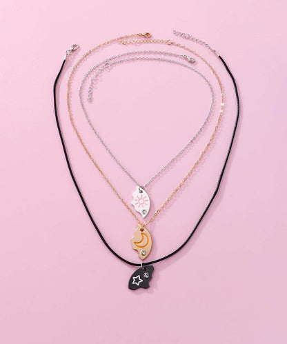 Novelty Alloy Star Moon Sun Three-Piece Set Pendant Necklace