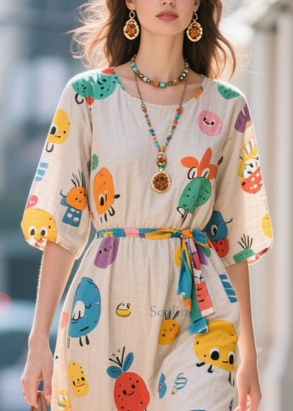 Novelty Apricot Cartoon Print Cotton Dresses Summer