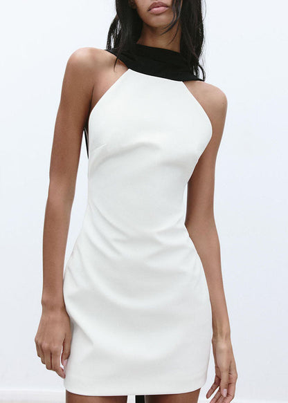 Novelty Black Backless Patchwork Cotton Mini Dresses Sleeveless