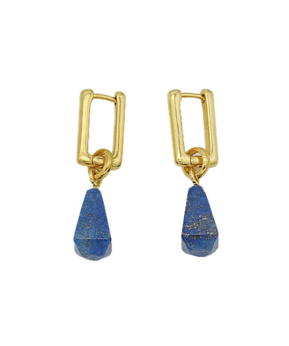 Novelty Gold Copper Overgild Gem Stone Water Droplet Hoop Earrings