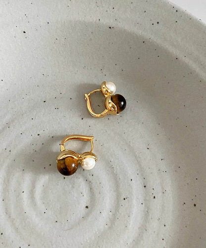 Novelty Gold Copper Overgild Pearl Hoop Earrings
