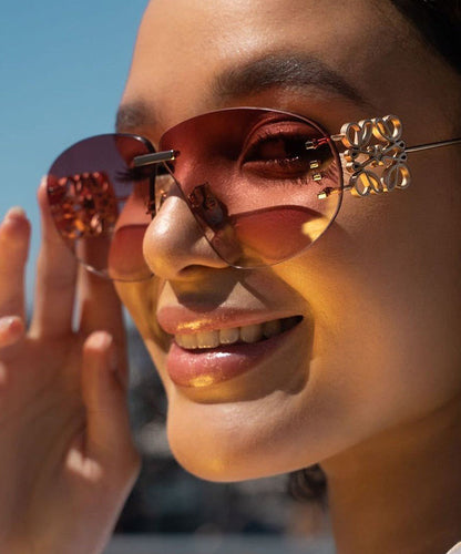 Novelty Gradient Tea Flower Decoration Frameless Sunglasses