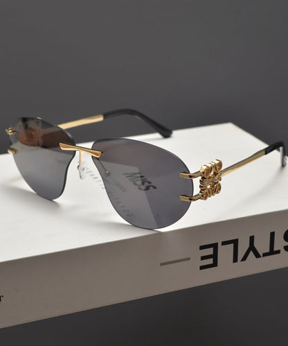 Novelty Gradient Tea Flower Decoration Frameless Sunglasses