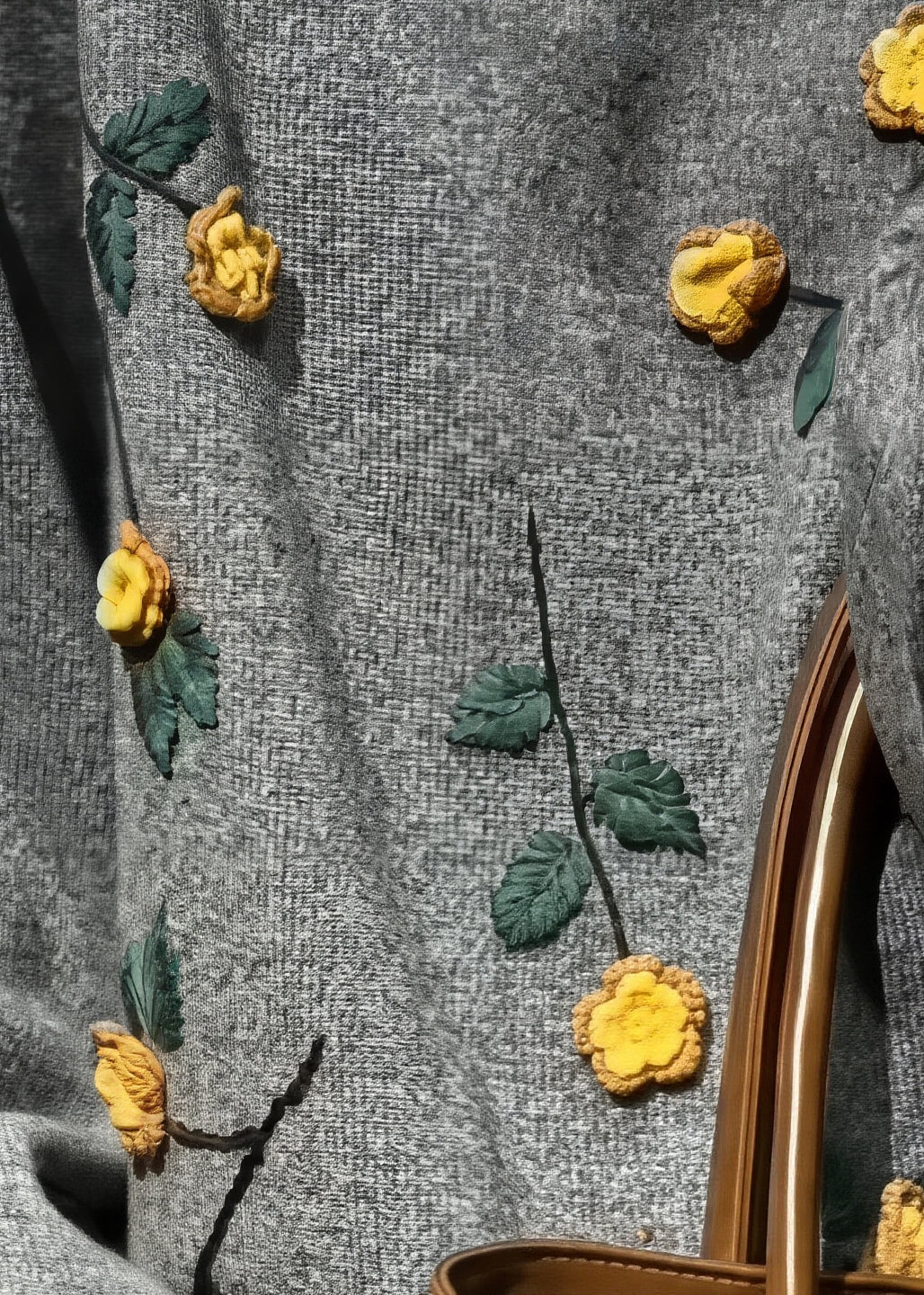 Novelty Grey O-Neck FloralCozy Cotton Knit Sweaters Spring