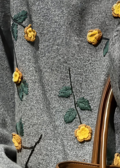 Novelty Grey O-Neck FloralCozy Cotton Knit Sweaters Spring