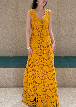 Load image into Gallery viewer, Novelty Orange V Neck Hollow Out Maxi Dresses Sleeveless