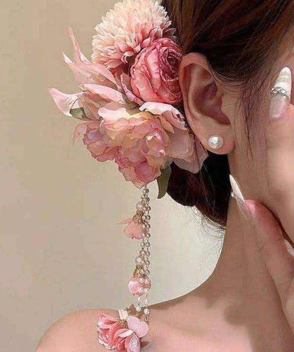 Novelty Pink Alloy Floral Tassel Hairpin
