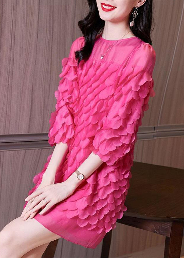Novelty Rose O-Neck Chiffon Mid Dresses Bracelet Sleeve