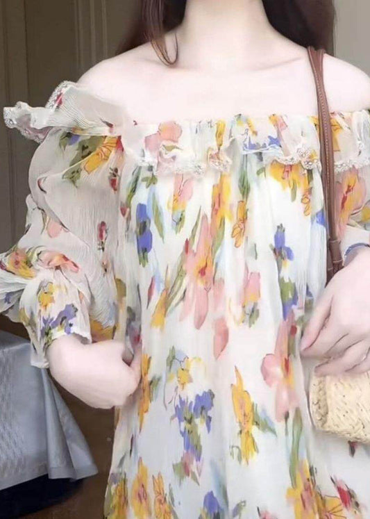 Novelty Slash Neck Chiffon Maxi Dress Patchwork Wrinkled Fall
