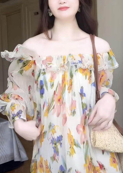 Novelty Slash Neck Chiffon Maxi Dress Patchwork Wrinkled Fall