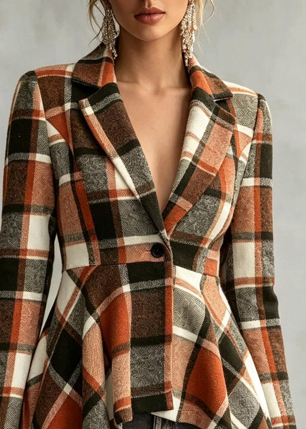 Novelty Turtleneck Plaid Low High Design Coats Fall