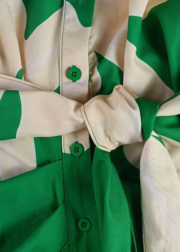 Novelty Yellow Print Tie Waist Cotton Shirts Dress Summer