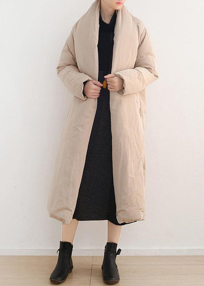 Nude Original design literary thickening retro white duck down coat long over-the-knee down jacket - SooLinen