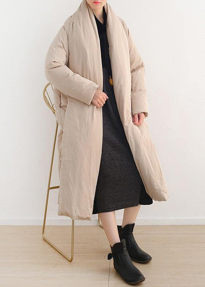 Nude Original design literary thickening retro white duck down coat long over-the-knee down jacket - SooLinen