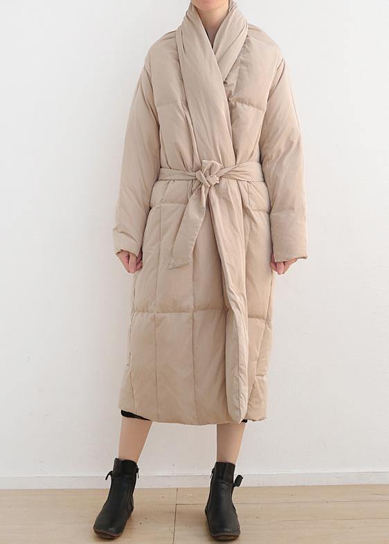 Nude Original design literary thickening retro white duck down coat long over-the-knee down jacket - SooLinen