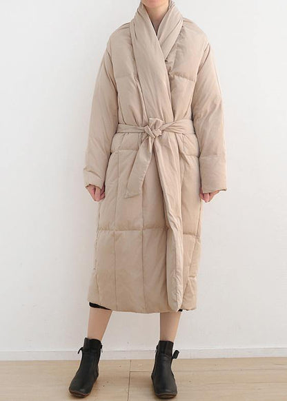 Nude Original design literary thickening retro white duck down coat long over-the-knee down jacket - SooLinen