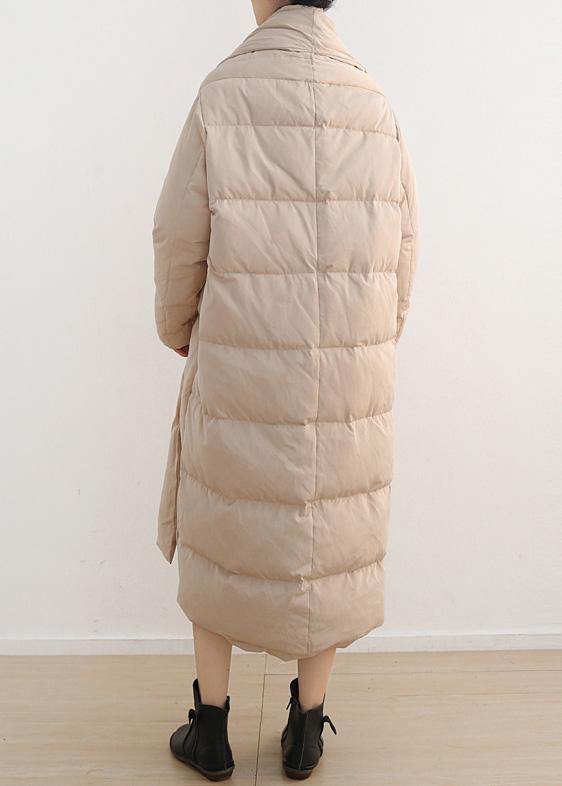 Nude Original design literary thickening retro white duck down coat long over-the-knee down jacket - SooLinen