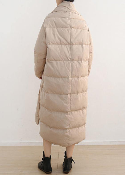 Nude Original design literary thickening retro white duck down coat long over-the-knee down jacket - SooLinen