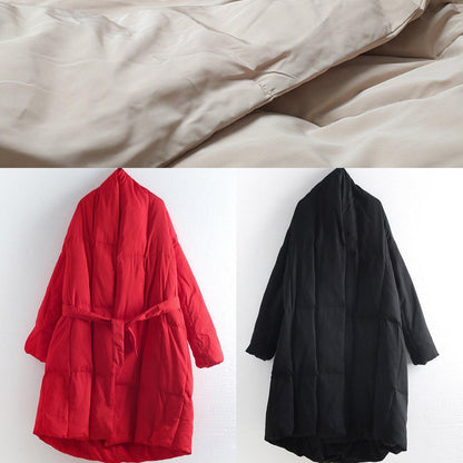 Nude Original design literary thickening retro white duck down coat long over-the-knee down jacket - SooLinen