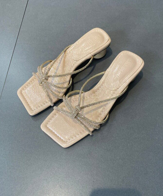Nude Zircon Faux Leather Splicing Slide Sandals Peep Toe