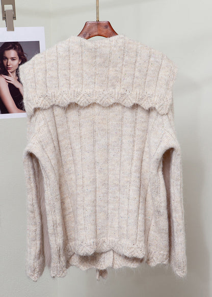 Oatmeal Floral Patchwork Knit Winter Sweaters Fox Fur