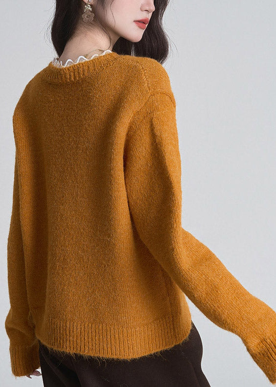 Orange Button Cozy Cotton Knit Cardigan Long Sleeve