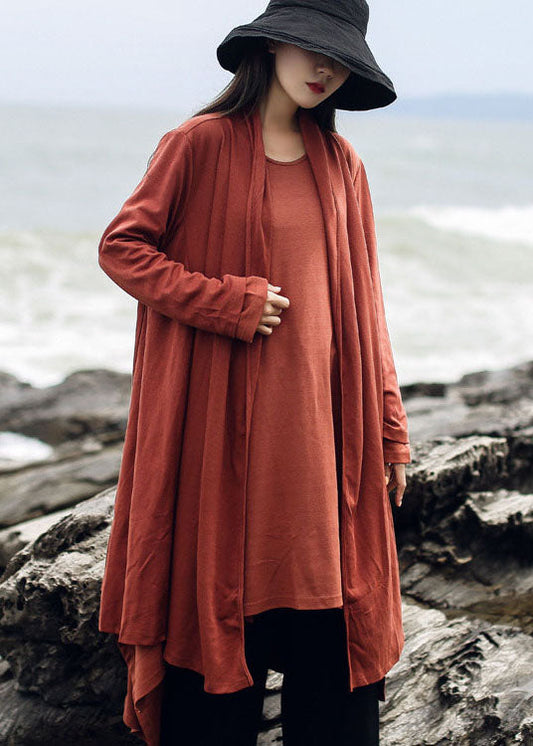 Orange Patchwork Cotton cardigan V Neck Long Sleeve