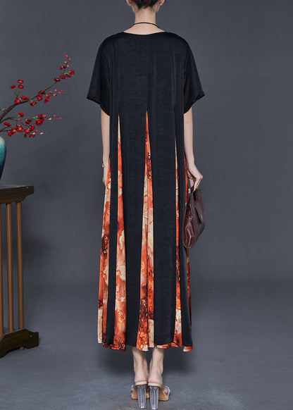 Orange Patchwork Silk Ankle Dress Exra Large Hem Summer