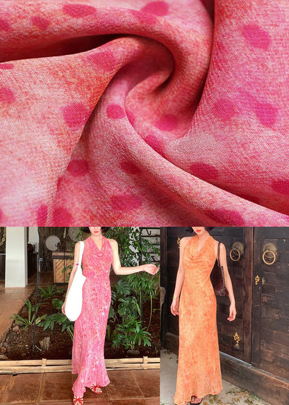 Orange Print Hollow Out Long Dress Sleeveless