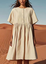 Load image into Gallery viewer, Organic Beige O Neck Wrinkled Patchwork Cotton Dress Summer