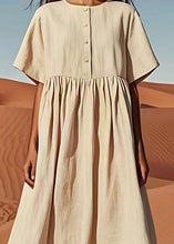 Load image into Gallery viewer, Organic Beige O Neck Wrinkled Patchwork Cotton Dress Summer