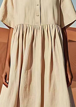 Load image into Gallery viewer, Organic Beige O Neck Wrinkled Patchwork Cotton Dress Summer
